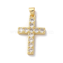 Brass Micro Pave Cubic Zirconia Pendants, Cross, Real 18K Gold Plated, 27x17x3mm, Hole: 4x4mm(KK-A212-10C-G)