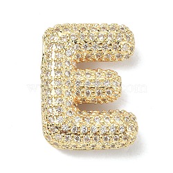 Rack Plating Brass Micro Pave Cubic Zirconia Pendants, Real 18K Gold Plated, Lead Free & Cadmium Free, Letter, Letter E, 22x16.5x6.5mm, Hole: 4x2.5mm(KK-Q790-01E-G)