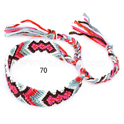 Cotton Braided Rhombus Pattern Cord Bracelet, Ethnic Tribal Adjustable Brazilian Bracelet for Women, Fuchsia, 5-7/8~14-1/8 inch(15~36cm)(FIND-PW0013-003A-70)