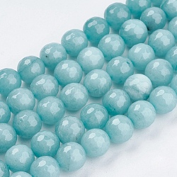 Natural Jade Bead Strands, Dyed, Faceted, Round, Pale Turquoise, 10mm, Hole: 1mm, 38pcs/strand, 14.5 inch(X-G-R166-10mm-20)