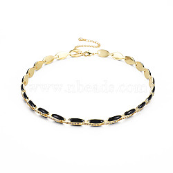 Brass Micro Pave Cubic Zirconia Link Tennis Necklaces for Women, with Enamel, Nickel Free, Real 18K Gold Plated, Oval, Black, 34x0.7cm(NJEW-T013-01G-04)