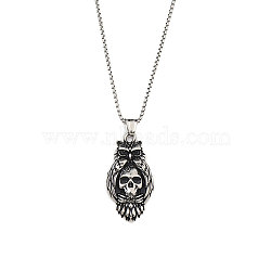 Non-Tarnish 201 Stainless Steel Pendant Necklaces, Skull, Stainless Steel Color, 23.39 inch(59.4cm)(NJEW-C034-38P)