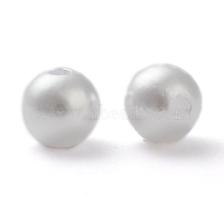 ABS Plastic Imitation Pearl Ball Beads, Round, White, 8mm, Hole: 2mm(X-MACR-A004-8mm-01)