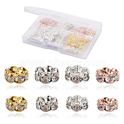 200Pcs 8 Style Brass Rhinestone Spacer Beads, Wavy Edge, Mixed Color, 25pcs/color(RB-YS0001-01)