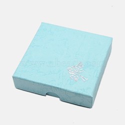 Cardboard Bracelet Boxes, with Sponge inside, Rose Flower Pattern, Square, Pale Turquoise, 90x90x22~23mm(CBOX-G003-14C)