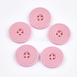 Painted Wooden Buttons, 4-Hole, Flat Round, Pink, 24.5x4mm, Hole: 2mm(WOOD-Q040-002C)