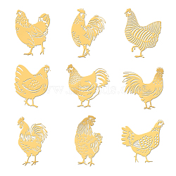 9Pcs Nickel Custom Self-adhesive Picture Stickers, Metal Decals, Golden, Rooster, 40x40mm(DIY-WH0450-180)