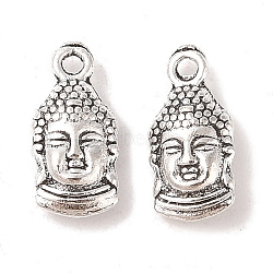 Tibetan Style Alloy Buddha Head Pendants, Antique Silver, 15.5x7x4mm, Hole: 1mm(X-TIBEP-M031-05AS)