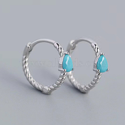 Simple S925 Sterling Silver Twisted Teardrop Hoop Earrings, Geometric Design, Silver, 13x3mm(NS9884-5)