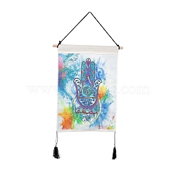Polyester Decorative Wall Tapestrys, for Home Decoration, with Wood Bar, Nulon Rope, Plastic Hook, Rectangle, Hamsa Hand Pattern, 670x348x1.2mm(AJEW-C024-01T)
