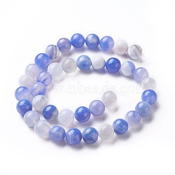 Natural Banded Agate Beads Strands, Dyed, Round, Cornflower Blue, 8mm, Hole: 1mm, about 47pcs/strand, 15 inch(38cm)(G-P434-09A-B)