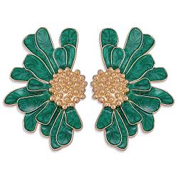 Vintage Flower Stud Earrings for Women, Alloy Enamel Half Flower Stud Earrings, Summer Earrings Boho Beach Floral Stud Earrings, Jewelry Gifts for Women, Green, 50.5~51x33.5~34mm, Pin: 0.6mm(JE1095B)