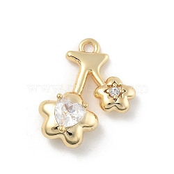 Brass Micro Pave Cubic Zirconia Pendants, Flower Charms, Golden, 16x13x7mm, Hole: 1.4mm(KK-D283-15G)