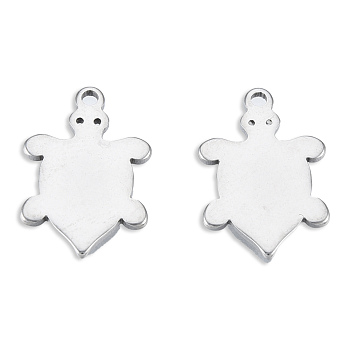 201 Stainless Steel Charms, Turtle, Stainless Steel Color, 15x10x1mm, Hole: 1.2mm