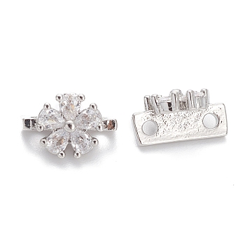 Rack Plating Brass Pave Cubic Zirconia Slide Charms, Cadmium Free & Lead Free, Long-Lasting Plated, Flower, Platinum, 7x10x6mm, Hole: 1.4mm