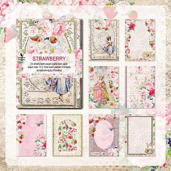 24 Sheets 8 Styles Retro Strawberry Scrapbook Paper Pads, for DIY Album Scrapbook, Background Paper, Diary Decoration, Flamingo, 100x140mm, 3 sheet/style