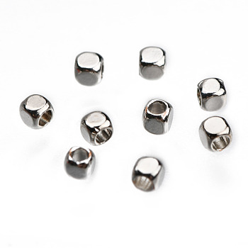 Rack Plating Brass Spacer Beads, Long-Lasting Plated, Cube, Real 18K Platinum Plated, 1.8x1.8x1.8mm, Hole: 1.2mm