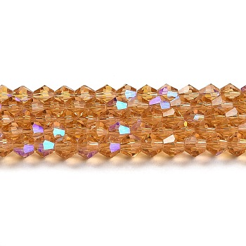 Transparent Electroplate Glass Beads Strands, AB Color Plated, Faceted, Bicone, Peru, 4x4mm, Hole: 0.8mm, about 87~98pcs/strand, 12.76~14.61 inch(32.4~37.1cm)