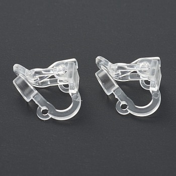 Eco-friendly Plastic Clip-on Earring Findings, for Non-Pierced Ears, Clear, 12.5x13.5x9mm, Hole: 1.2mm