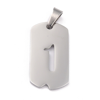 304 Stainless Steel Pendants, Manual Polishing, Rectangle with Number, Rainbow, Stainless Steel Color, Num.1, 27.5x14.5x1.5mm, Hole: 3.5mm