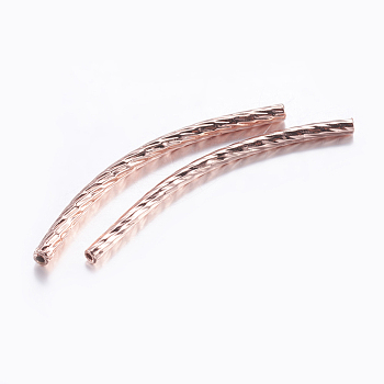 Brass Tube Beads, Curved, Faceted, Rose Gold, 30x1.5mm, Hole: 0.5mm