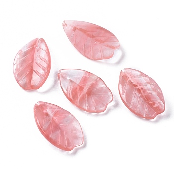 Cherry Quartz Glass Pendants, Leaf, 19.5x11.5x4mm, Hole: 0.8mm