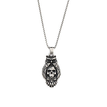201 Stainless Steel Pendant Necklaces, Skull, Stainless Steel Color, 23.39 inch(59.4cm)