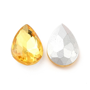 Glass Pointed Back Rhinestone, Back Plated, Faceted, Teardrop, Gold, 14x10x5mm