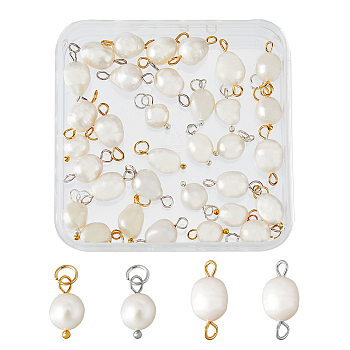 40Pcs 4 Styles Natural Cultured Freshwater Pearl Pendants, with 304 Stainless Steel Jump Rings, Polished Rice & Oval Charm, Mixed Color, 13.5~18.5x7~9x5~9mm, Hole: 2~3.6mm, 10pcs/style