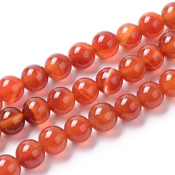 Natural Agate Beads Strands, Dyed, Round, Orange Red, 8mm, Hole: 1.4mm, about 50pcs/strand, 15.75 inch(40cm)