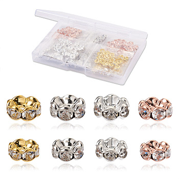 200Pcs 8 Style Brass Rhinestone Spacer Beads, Wavy Edge, Mixed Color, 25pcs/color