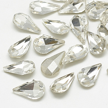 Pointed Back Glass Rhinestone Cabochons, Back Plated, Faceted, teardrop, Crystal, 10x6x3mm