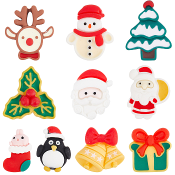 40Pcs 10 Styles Christmas Theme Opaque Resin Cabochons, Santa Claus & Christmas Sock & Deer, Mixed Shapes, Mixed Color, 20.5~28.5x12~26x6~8mm, 4pcs/style