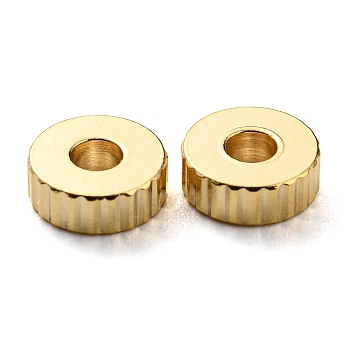 201 Stainless Steel Corrugated Beads, Flat Round, Golden, 5x2mm, Hole: 2.2mm