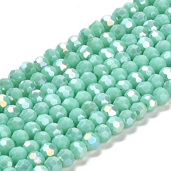 Opaque Glass Beads Stands, AB Color, Faceted(32 Facets), Round, Aquamarine, 4.5x4mm, Hole: 1mm, about 87~93pcs/strand, 32~33cm