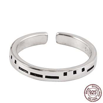 925 Sterling Silver Morse Code Engraved Open Cuff Ring for Women, Silver, 2.5x1.5mm, Inner Diameter: 17mm
