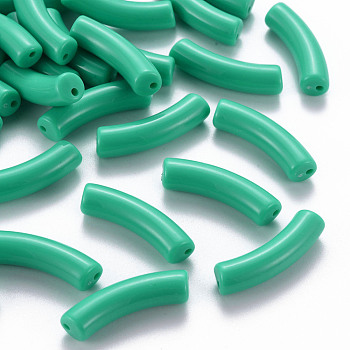 Opaque Acrylic Beads, Curved Tube, Light Sea Green, 32x9.5x8mm, Hole: 1.8mm, about 330pcs/500g