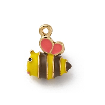 Alloy Enamel Charms, Bees Charm, Golden, Gold, 14x11x10mm, Hole: 1.5mm