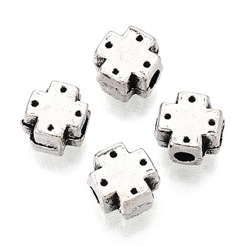 Tibetan Style Alloy Beads, Cross, Antique Silver, 6.5x6.5x4.5mm, Hole: 2mm, about 1666pcs/1000g