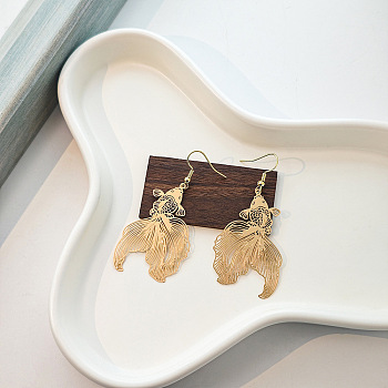 Baking Paint Iron Dangle Earrings, Fish, Platinum, Gold, 66x31mm