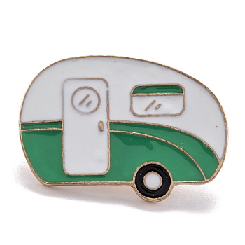 Alloy Enamel Brooches, Enamel Pin, with Butterfly Clutches, Car, Green, Golden, 20x28.5mm