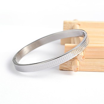 Tarnish Resistant Carve Rhombus 304 Stainless Steel Bangles, Stainless Steel Color, 51x58mm