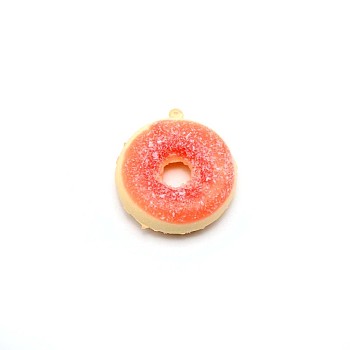 PU Imitation Doughnut Pendant Decorations, Artificial Donuts Fake Cake Dessert Model, Tomato, 52~54x46~48x19mm, Hole: 2mm