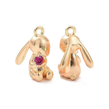 Brass Micro Pave Cubic Zirconia Charms, 3D Rabbit Charm, Real 18K Gold Plated, 14x9.5x9.5mm, Hole: 1.4mm