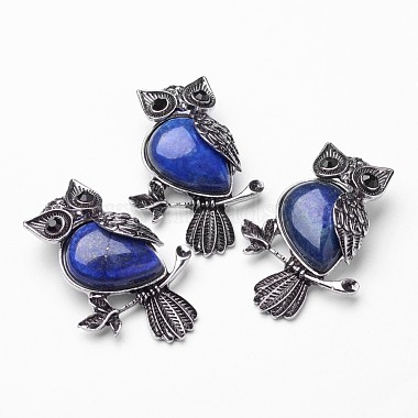 Antique Silver Owl Lapis Lazuli Big Pendants