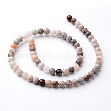 Round Natural Bamboo Leaf Agate Bead Strands(G-J346-33-6mm)-2