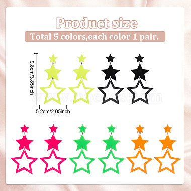 5 Pairs 5 Colors Hollow Star Acrylic Dangle Stud Earrings for Woman(EJEW-AN0004-10)-2