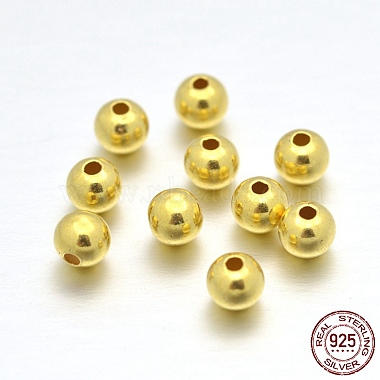 Real 24K Gold Plated Round Sterling Silver Beads