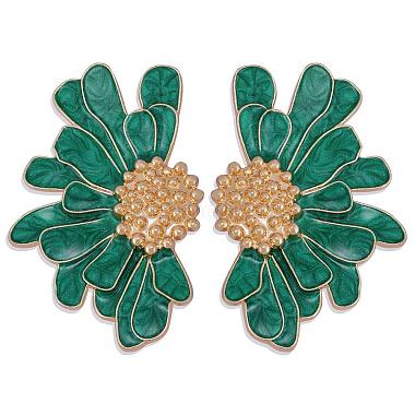 Green Flower Alloy Stud Earrings