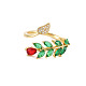 Glass Leaf Open Cuff Ring with Cubic Zirconia(RJEW-S049-012G)-1